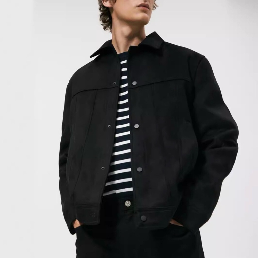 Zara Black Bomber-Style Button Jacket